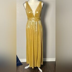 Sincerely Jules Gold Maxi Gown Sleeveless V-Neck Cocktail